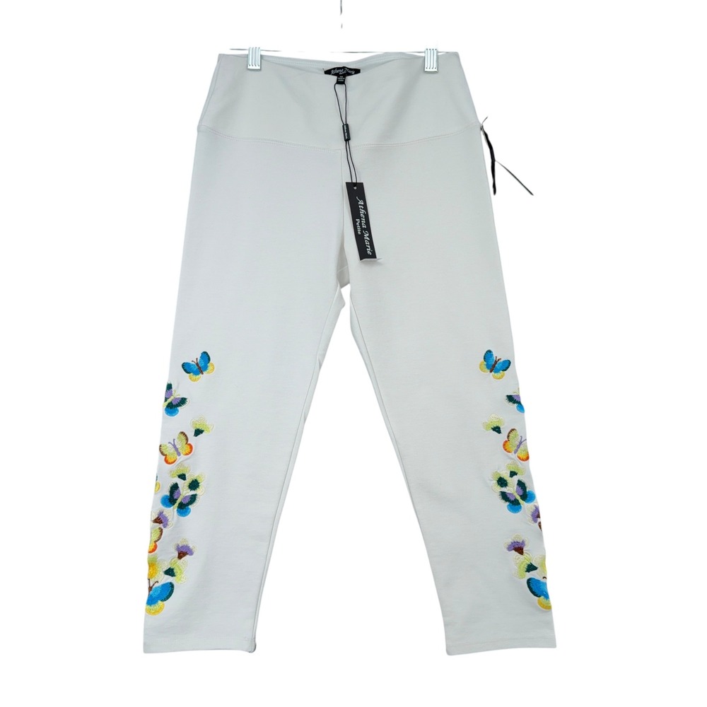 Athena Marie Petite White Butterfly Embroidered‎ Cropped Leggings PM New